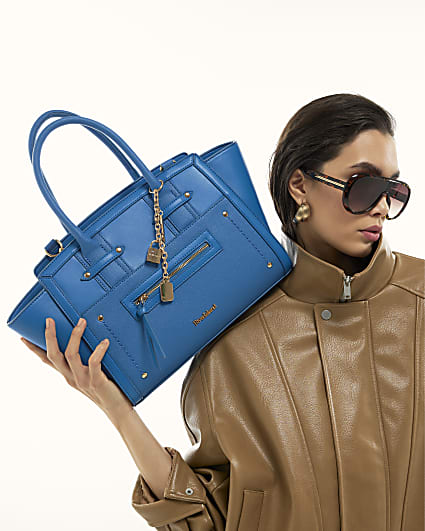 Blue Winged Panelled Zip Tote Bag