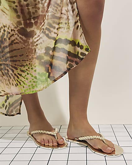Gold Pearl Thong Jelly Flip Flops