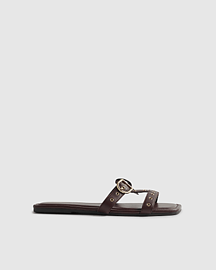 Red Leather T Bar Buckle Sandals