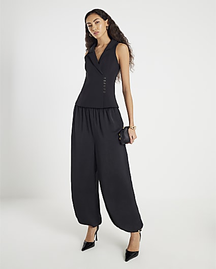 Black Sleeveless Asymmetric Waistcoat