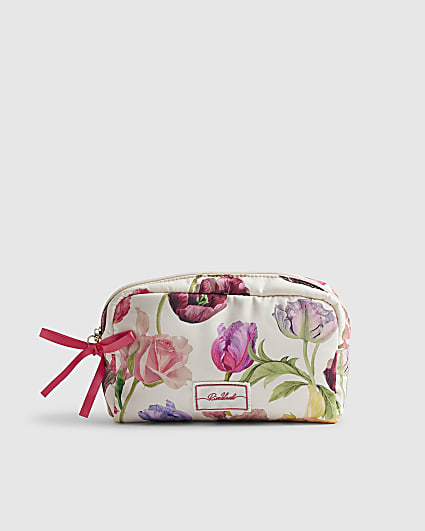 Cream Floral Print Makeup Bag