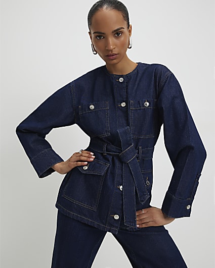 Blue Belted Denim Jacket