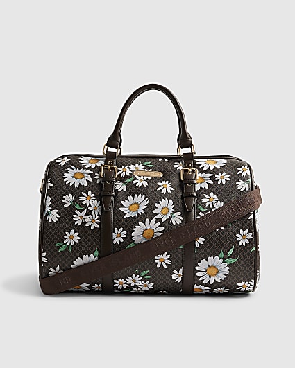 Brown Daisy Monogram Barrell Bag