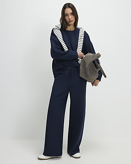 Navy Premium Twill Wide Leg Joggers