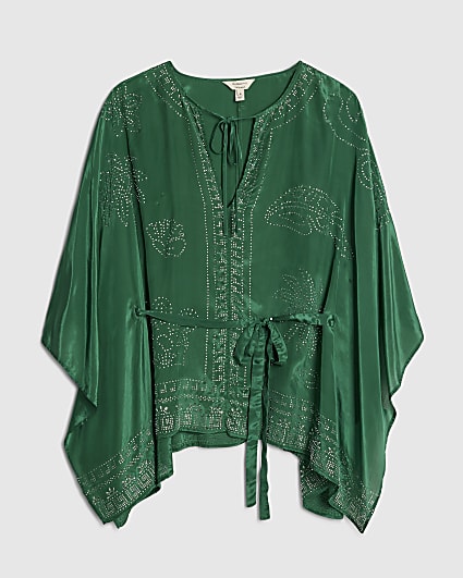 Green Embellished Kimono Top