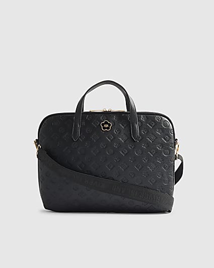 Black Embossed Monogram Print Laptop Case