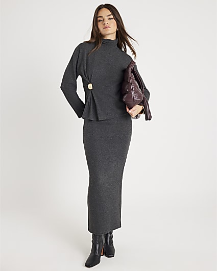 Grey Cosy Midi Skirt