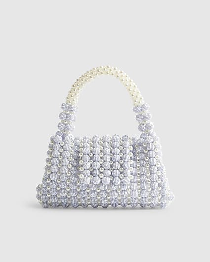 Blue Beaded Pearl Clutch Bag
