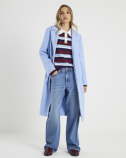 Blue Single Breasted Longline Coat