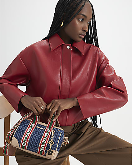 Blue Denim Monogram Webbing Detail Bowler Bag