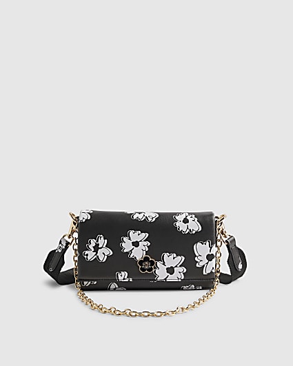 Black Daisy Print Cross Body Bag
