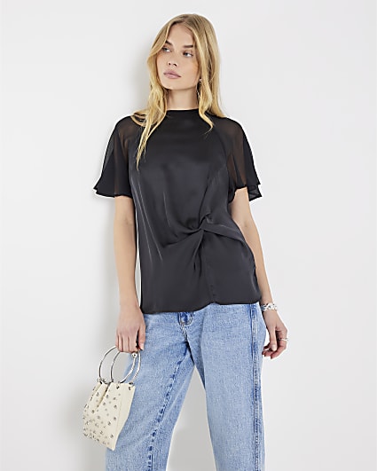 Black Knot Chiffon Sleeve Top