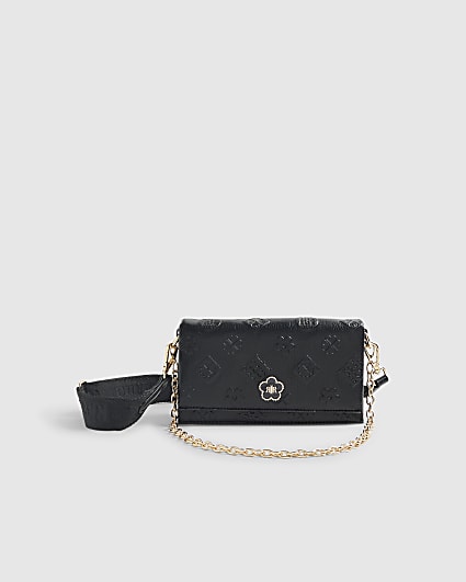 Black Embossed Monogram Cross Body Bag