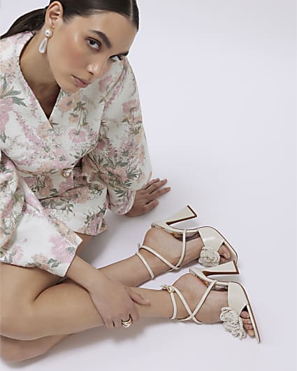 Cream Floral Heeled Sandals