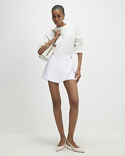 White Wrap Button Detail Skort