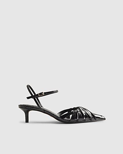 Black Croc Print Caged Detail Court Heels