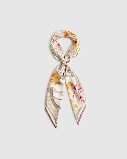 Beige Geometric Floral Neck Scarf