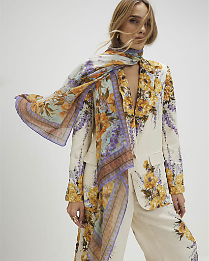 Cream Floral Printed Scarf