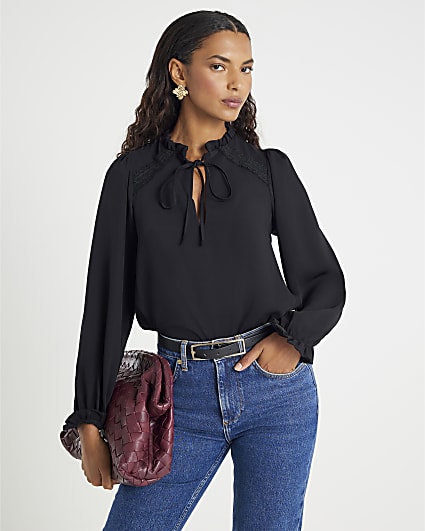 Black Lace Trim Blouse