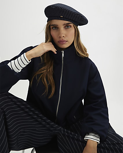 Navy Pinstripe Beret