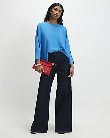 Blue Long Sleeve Batwing Top