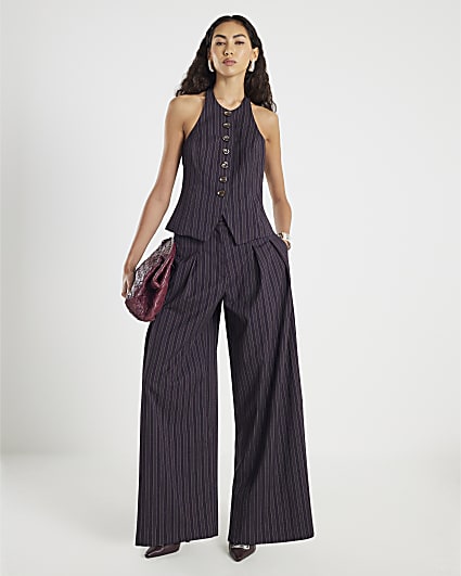 Purple Pinstripe Wide Leg Trousers