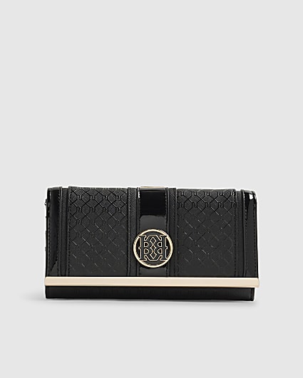 Black Panelled Monogram Clip Top Purse