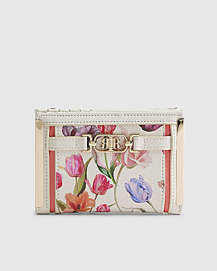 White Floral Print Foldout Purse