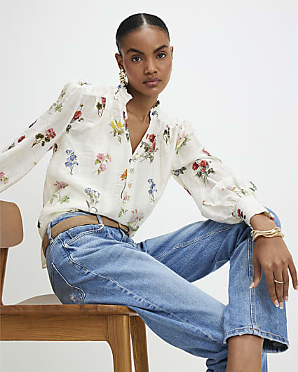 Cream Floral Blouse
