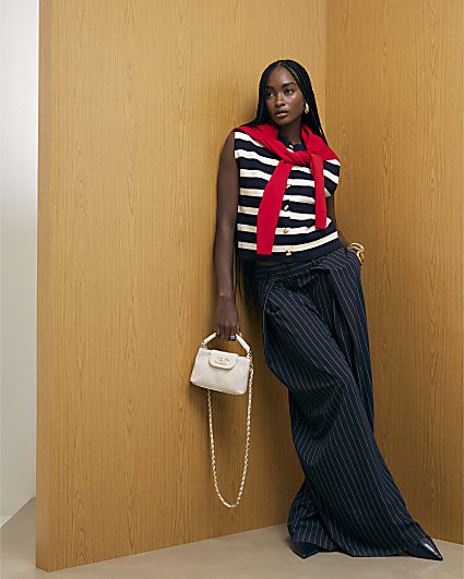 Navy Knitted Striped Waistcoat