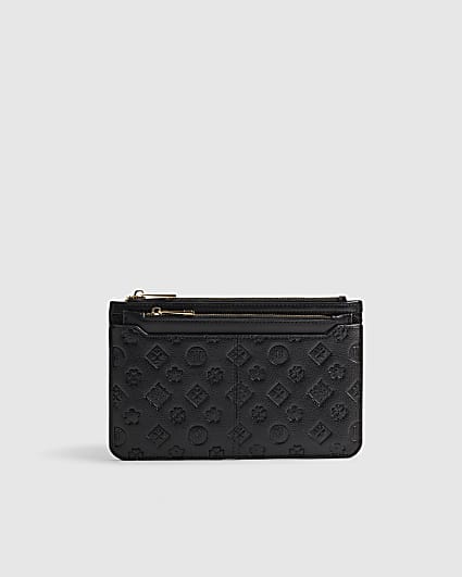 Black Embossed Monogram Travel Wallet