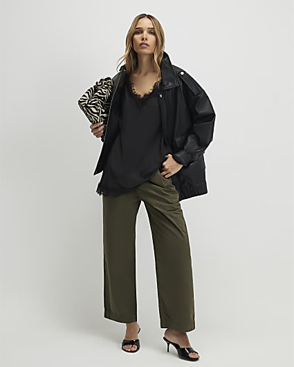 Khaki Belted Wide Leg Trousers