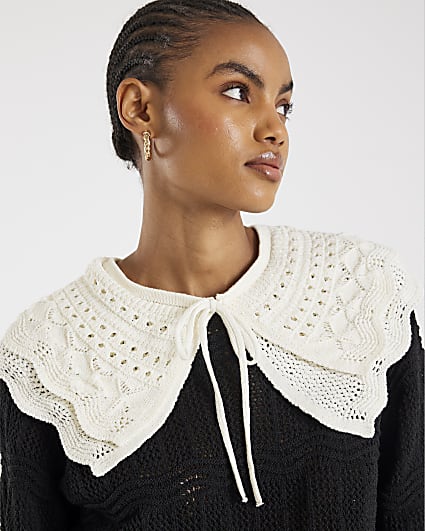 Black Knitted Double Frill Collar Jumper