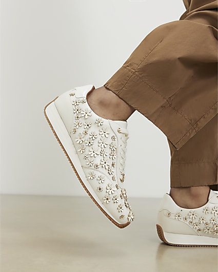 White Floral Retro Trainers