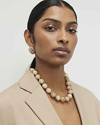 Cream Marble Beaded Necklace