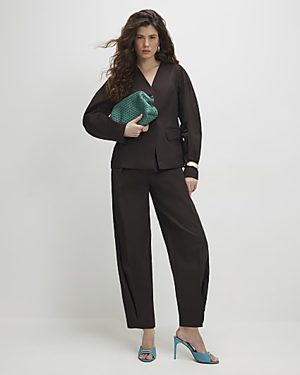 Brown High Waisted Tapered Trousers