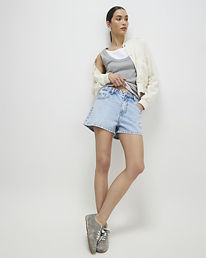 Blue Denim Elasticated A Line Shorts
