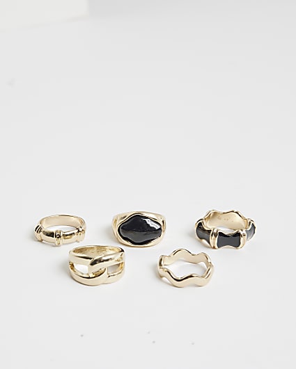 Gold Black Stone Ring Multipack