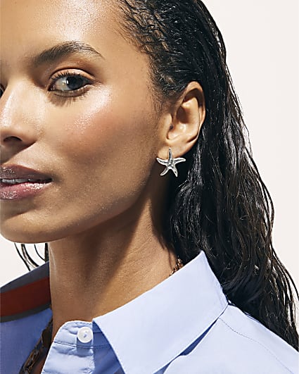 Silver Starfish Stud Earrings