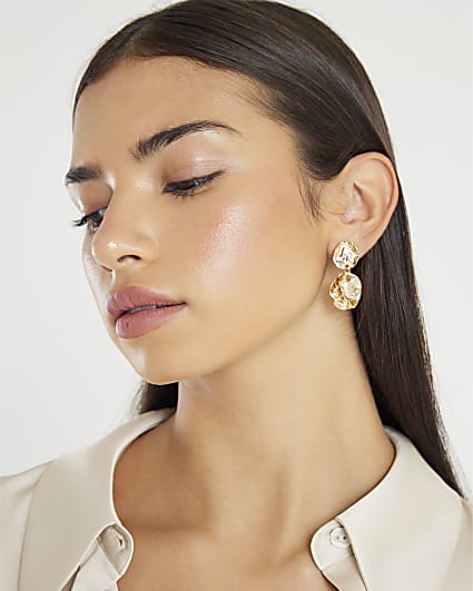 Gold Hammered Coin Drop Earrings