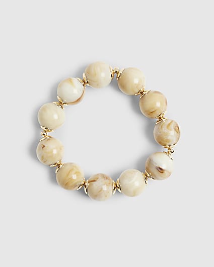 Cream Marble Effect Sphere Stretch Bracelet