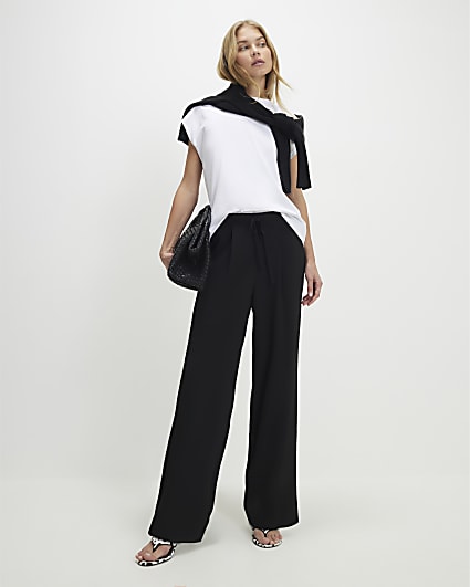 Black Tailored Drawstring Wide Leg Trousers