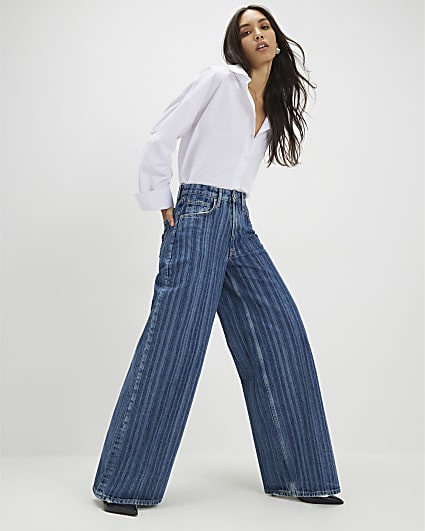 Blue Stripe Wide Leg Jeans