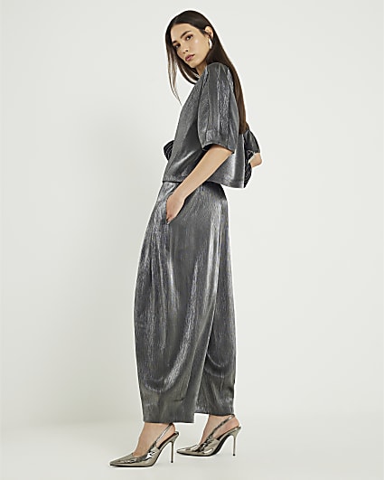 Black Metallic Tapered Trousers