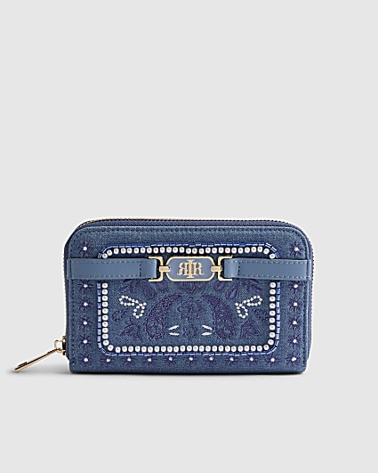 Blue Paisley Print Embroidered Purse
