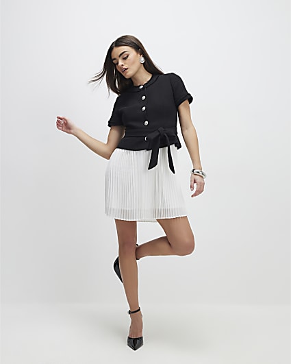 Black Boucle Hybrid Mini Dress