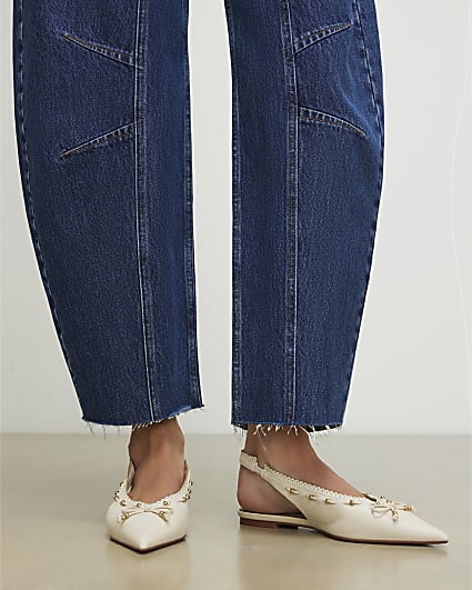 Cream Bow Sling Back Pumps