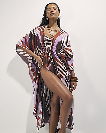 Brown Palm Print Maxi Kaftan