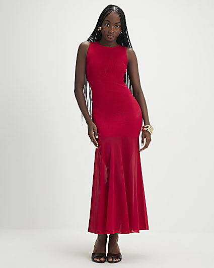 Red Chiffon Hybrid Maxi Dress