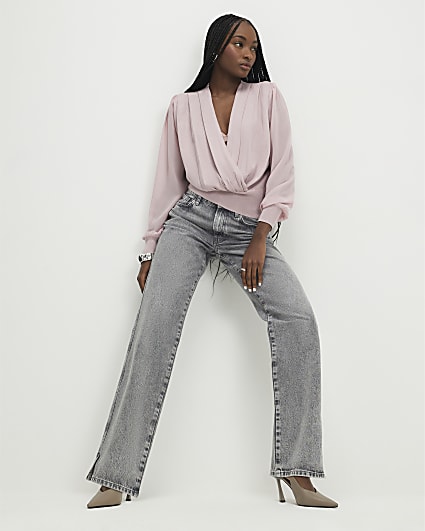 Pink Knitted Hybrid Long Sleeve Top